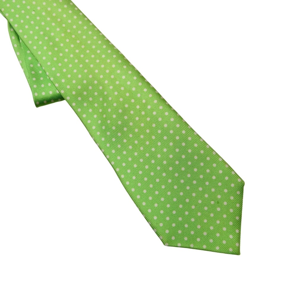 Polo By Ralph Lauren Tie Mens One Size Green Polka Dot 100% Silk Handmade Italy